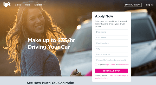 Landing pages para generar leads - Lyft
