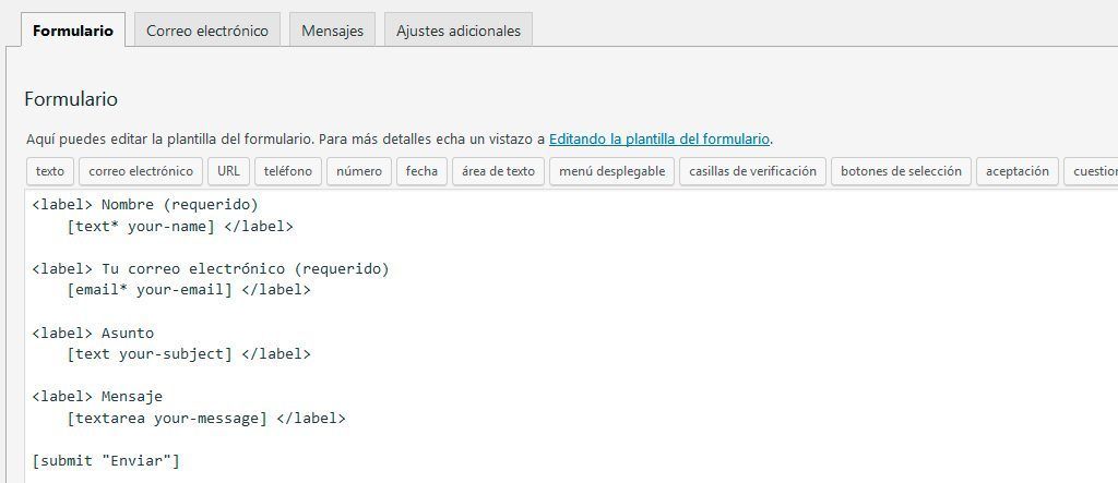Detalle formulario básico en Cómo crear formularios de contacto con el plugin WP Contact Form