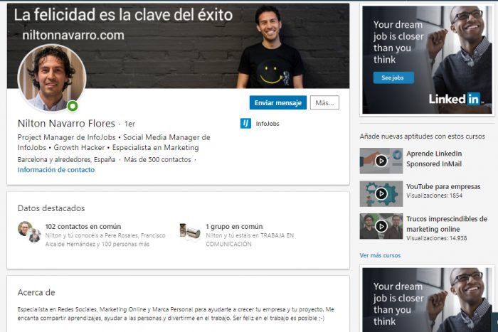 Ejemplo perfil de LinkedIn Nilton Navarro