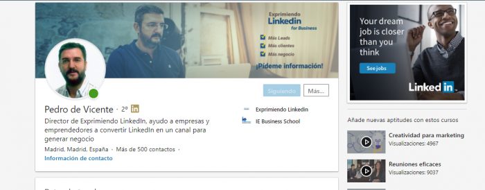 Ejemplo perfil LinkedIn Pedro de Vicente
