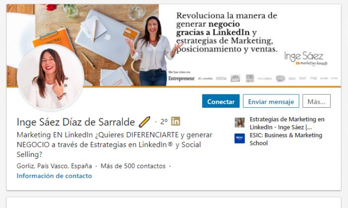 Ejemplo perfil LinkedIn Inge Saez